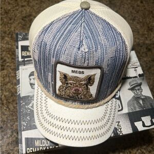 Goorin Bros Trucker Hat Blue and Cream “MESS” NEW WITH TAG